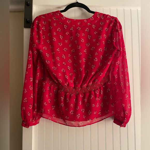 Madewell Red floral long sleeve Madewell blouse. Size XXS - Picture 4 of 10